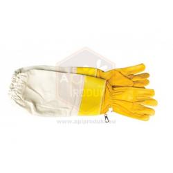 Rukavice ko�en� dlh� s v�stuhou, pl�tnom a gumou - ve�kos� S