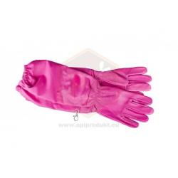 Rukavice kožené dlhé dámske s plátnom a gumou, ružové - veľkosť XL
